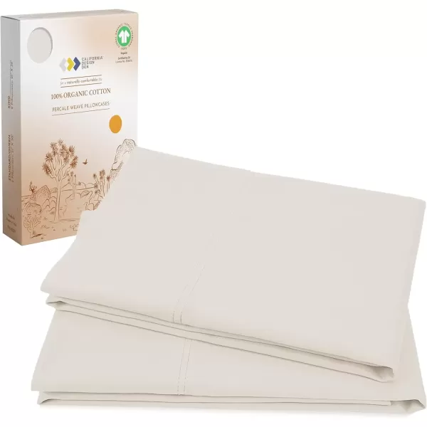imageCalifornia Design Den 100 Organic Cotton Pillow Cases QueenStandard Set of 2 Authentic GOTS Certified Soft ampamp Cooling Percale Weave Cotton Pillowcases Bright WhiteNatural Ivory