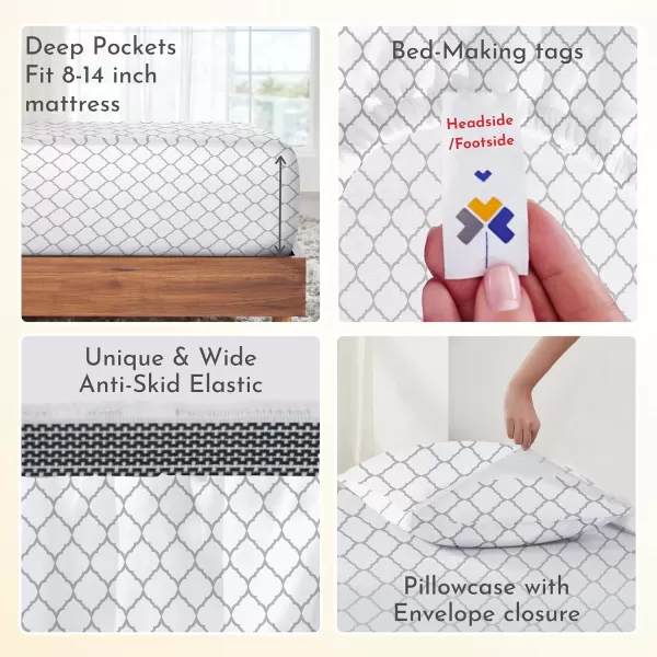 imageCalifornia Design Den 100 Organic Cotton Sheets for Queen Size Bed Deep Pockets Percale Sheets Queen GOTS Certified Soft Cooling Sheets Bed Sheets Queen Sheet Set White Sheets10  Quatrefoil Grey Print