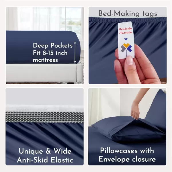 imageCalifornia Design Den 100 Organic Cotton Sheets for Queen Size Bed Deep Pockets Percale Sheets Queen GOTS Certified Soft Cooling Sheets Bed Sheets Queen Sheet Set White Sheets06  Navy