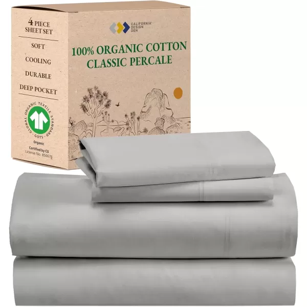 imageCalifornia Design Den 100 Organic Cotton Sheets for Queen Size Bed Deep Pockets Percale Sheets Queen GOTS Certified Soft Cooling Sheets Bed Sheets Queen Sheet Set White Sheets03  Light Grey