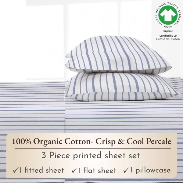 imageCalifornia Design Den 100 Organic Cotton Sheets for Queen Size Bed Deep Pockets Percale Sheets Queen GOTS Certified Soft Cooling Sheets Bed Sheets Queen Sheet Set White Sheets07  Blue Stripe Print