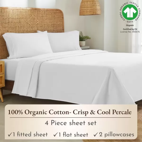 imageCalifornia Design Den 100 Organic Cotton Sheets for Queen Size Bed Deep Pockets Percale Sheets Queen GOTS Certified Soft Cooling Sheets Bed Sheets Queen Sheet Set White Sheets01  Bright White