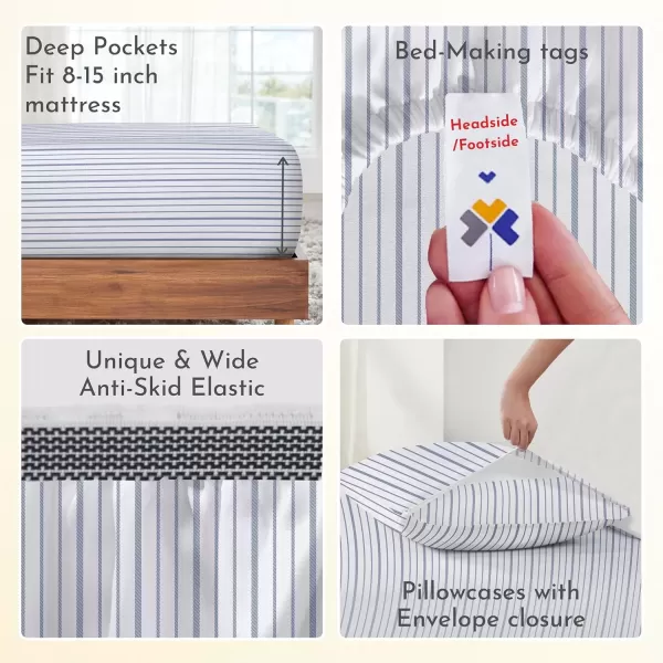 imageCalifornia Design Den 100 Organic Cotton Sheets for Queen Size Bed Deep Pockets Percale Sheets Queen GOTS Certified Soft Cooling Sheets Bed Sheets Queen Sheet Set White Sheets07  Blue Stripe Print