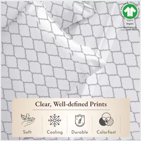 imageCalifornia Design Den 100 Organic Cotton Sheets for Queen Size Bed Deep Pockets Percale Sheets Queen GOTS Certified Soft Cooling Sheets Bed Sheets Queen Sheet Set White Sheets10  Quatrefoil Grey Print