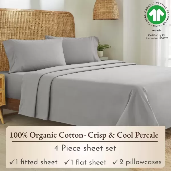 imageCalifornia Design Den 100 Organic Cotton Sheets for Queen Size Bed Deep Pockets Percale Sheets Queen GOTS Certified Soft Cooling Sheets Bed Sheets Queen Sheet Set White Sheets03  Light Grey