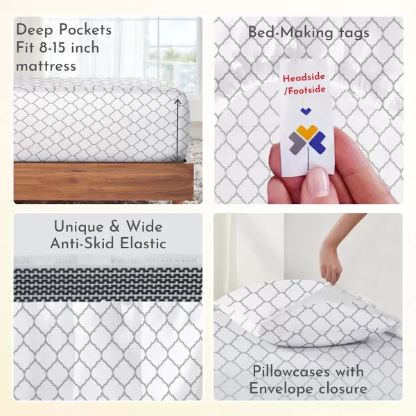 imageCalifornia Design Den 100 Organic Cotton Sheets for Queen Size Bed Deep Pockets Percale Sheets Queen GOTS Certified Soft Cooling Sheets Bed Sheets Queen Sheet Set White Sheets10  Quatrefoil Grey Print