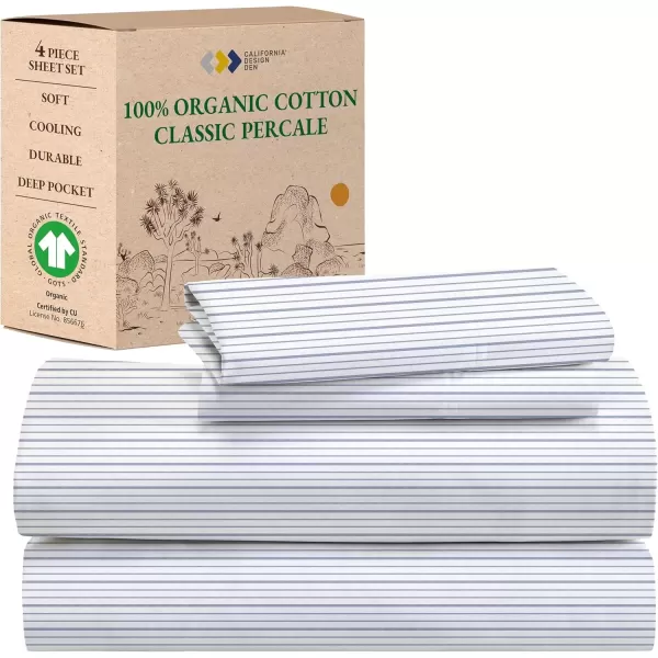 imageCalifornia Design Den 100 Organic Cotton Sheets for Queen Size Bed Deep Pockets Percale Sheets Queen GOTS Certified Soft Cooling Sheets Bed Sheets Queen Sheet Set White Sheets07  Blue Stripe Print
