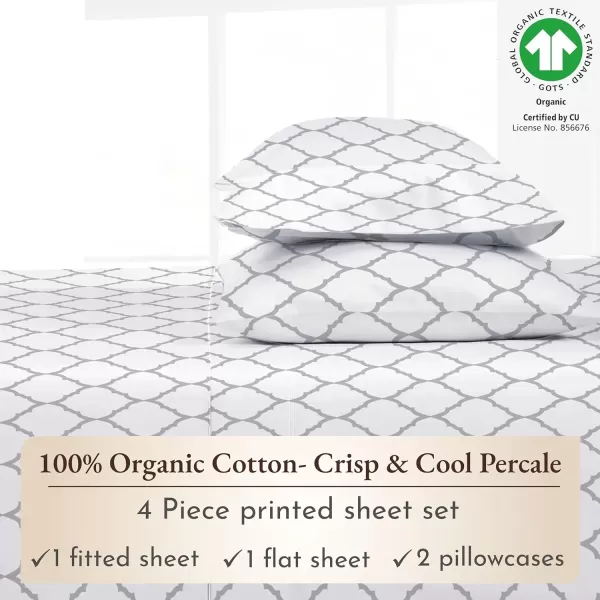 imageCalifornia Design Den 100 Organic Cotton Sheets for Queen Size Bed Deep Pockets Percale Sheets Queen GOTS Certified Soft Cooling Sheets Bed Sheets Queen Sheet Set White Sheets10  Quatrefoil Grey Print