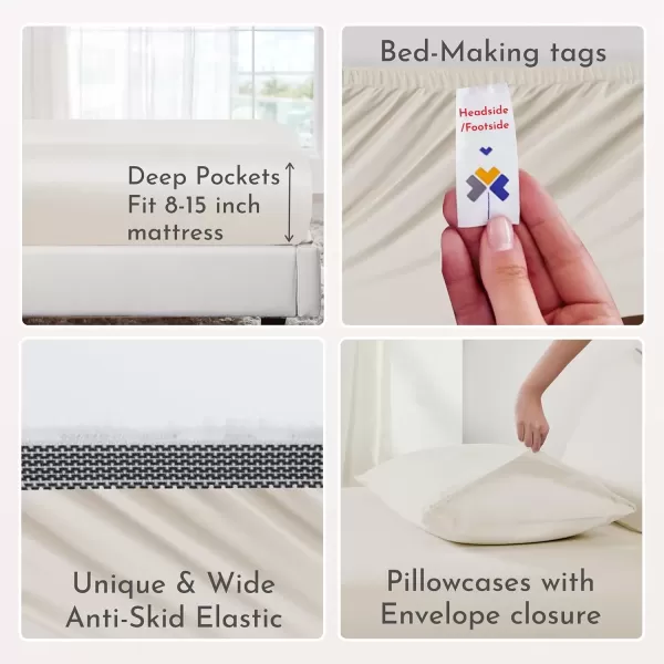 imageCalifornia Design Den 100 Organic Cotton Sheets for Queen Size Bed Deep Pockets Percale Sheets Queen GOTS Certified Soft Cooling Sheets Bed Sheets Queen Sheet Set White Sheets02  Natural Ivory