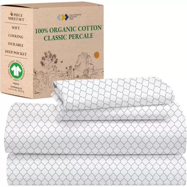 imageCalifornia Design Den 100 Organic Cotton Sheets for Queen Size Bed Deep Pockets Percale Sheets Queen GOTS Certified Soft Cooling Sheets Bed Sheets Queen Sheet Set White Sheets10  Quatrefoil Grey Print