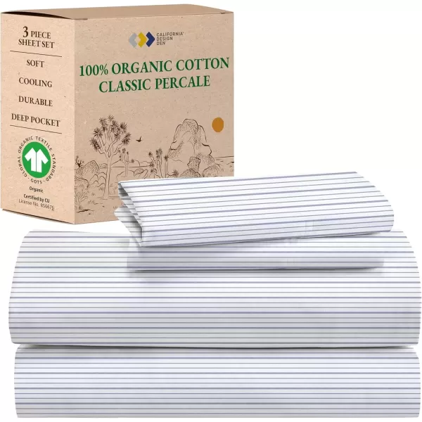 imageCalifornia Design Den 100 Organic Cotton Sheets for Queen Size Bed Deep Pockets Percale Sheets Queen GOTS Certified Soft Cooling Sheets Bed Sheets Queen Sheet Set White Sheets07  Blue Stripe Print