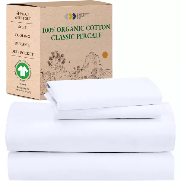imageCalifornia Design Den 100 Organic Cotton Sheets for Queen Size Bed Deep Pockets Percale Sheets Queen GOTS Certified Soft Cooling Sheets Bed Sheets Queen Sheet Set White Sheets01  Bright White