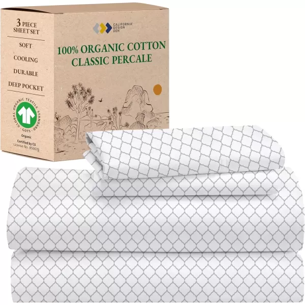 imageCalifornia Design Den 100 Organic Cotton Sheets for Queen Size Bed Deep Pockets Percale Sheets Queen GOTS Certified Soft Cooling Sheets Bed Sheets Queen Sheet Set White Sheets10  Quatrefoil Grey Print
