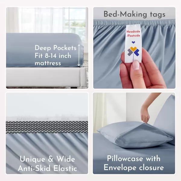 imageCalifornia Design Den 100 Organic Cotton Sheets for Queen Size Bed Deep Pockets Percale Sheets Queen GOTS Certified Soft Cooling Sheets Bed Sheets Queen Sheet Set White Sheets05  Blue Hydrangea