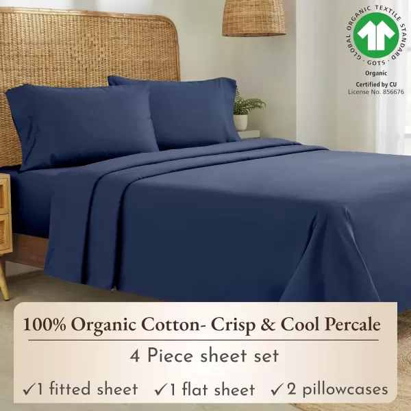 imageCalifornia Design Den 100 Organic Cotton Sheets for Queen Size Bed Deep Pockets Percale Sheets Queen GOTS Certified Soft Cooling Sheets Bed Sheets Queen Sheet Set White Sheets06  Navy