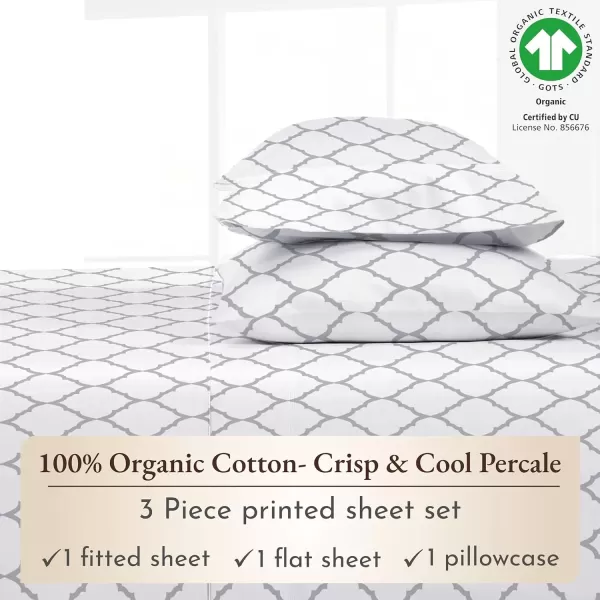 imageCalifornia Design Den 100 Organic Cotton Sheets for Queen Size Bed Deep Pockets Percale Sheets Queen GOTS Certified Soft Cooling Sheets Bed Sheets Queen Sheet Set White Sheets10  Quatrefoil Grey Print