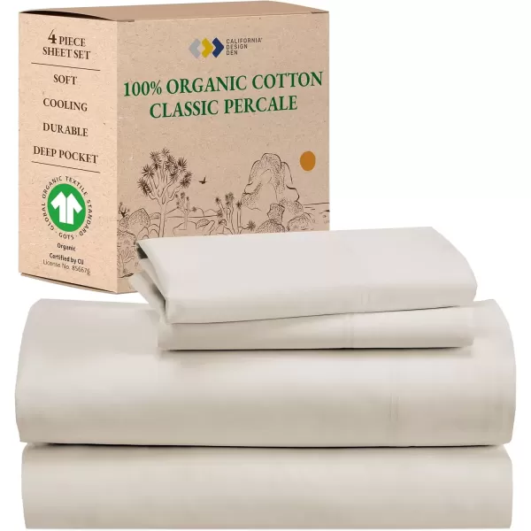 imageCalifornia Design Den 100 Organic Cotton Sheets for Queen Size Bed Deep Pockets Percale Sheets Queen GOTS Certified Soft Cooling Sheets Bed Sheets Queen Sheet Set White Sheets02  Natural Ivory