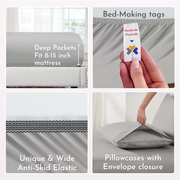 imageCalifornia Design Den 100 Organic Cotton Sheets for Queen Size Bed Deep Pockets Percale Sheets Queen GOTS Certified Soft Cooling Sheets Bed Sheets Queen Sheet Set White Sheets03  Light Grey