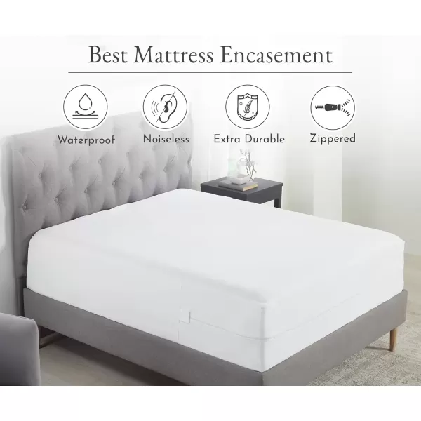 imageCalifornia Design Den 100 Waterproof Zippered Mattress Encasement  Twin Mattress Cover  6 Sided Protection  Premium Quality Breathable and Durable Twin Box Spring Cover WhiteQueen