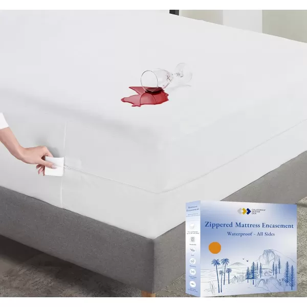imageCalifornia Design Den 100 Waterproof Zippered Mattress Encasement  Twin Mattress Cover  6 Sided Protection  Premium Quality Breathable and Durable Twin Box Spring Cover WhiteTwin