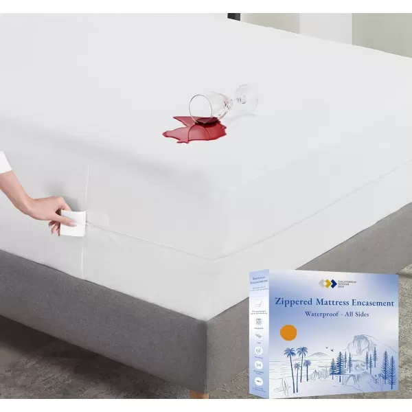 imageCalifornia Design Den 100 Waterproof Zippered Mattress Encasement  Twin Mattress Cover  6 Sided Protection  Premium Quality Breathable and Durable Twin Box Spring Cover WhiteFull