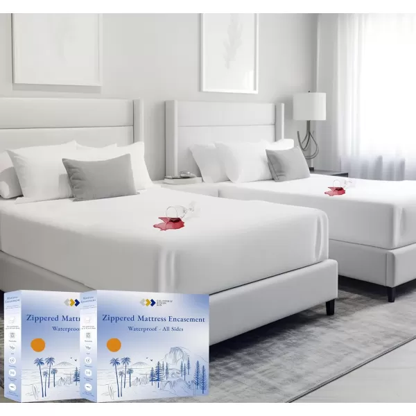 imageCalifornia Design Den 100 Waterproof Zippered Mattress Encasement  Twin Mattress Cover  6 Sided Protection  Premium Quality Breathable and Durable Twin Box Spring Cover WhiteQueen