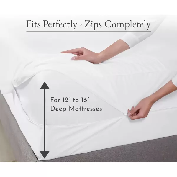 imageCalifornia Design Den 100 Waterproof Zippered Mattress Encasement  Twin Mattress Cover  6 Sided Protection  Premium Quality Breathable and Durable Twin Box Spring Cover WhiteQueen