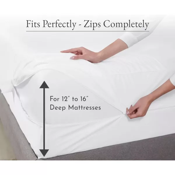 imageCalifornia Design Den 100 Waterproof Zippered Mattress Encasement  Twin Mattress Cover  6 Sided Protection  Premium Quality Breathable and Durable Twin Box Spring Cover WhiteFull