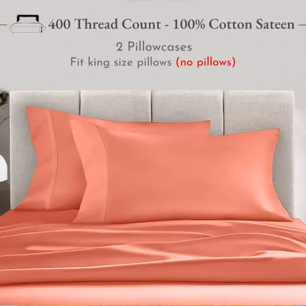 imageCalifornia Design Den Bulk Pack of 40 Piece StandardQueen Size Pillowcases  400 Thread Count 100 Cotton Sateen White14  Bright Salmon