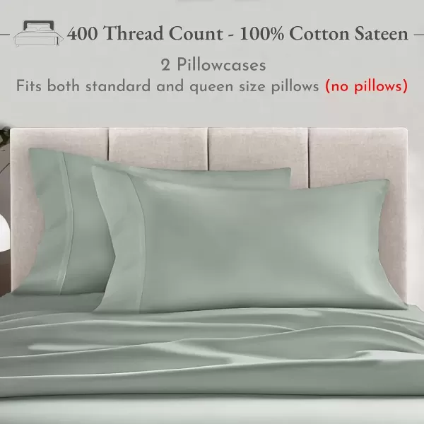 imageCalifornia Design Den Bulk Pack of 40 Piece StandardQueen Size Pillowcases  400 Thread Count 100 Cotton Sateen White15  Green Sage