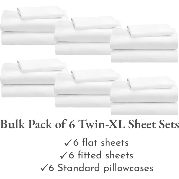 imageCalifornia Design Den Bulk Pack of 6 Full Size Sheet Sets  100 Cotton Sateen Deep Pocket Case Includes 6 Flat Sheets 6 Fitted Sheets and 12 Pillowcases White01  Bright White