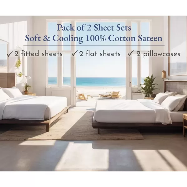 imageCalifornia Design Den Bulk Pack of 6 Full Size Sheet Sets  100 Cotton Sateen Deep Pocket Case Includes 6 Flat Sheets 6 Fitted Sheets and 12 Pillowcases White06  Blue Hydrangea