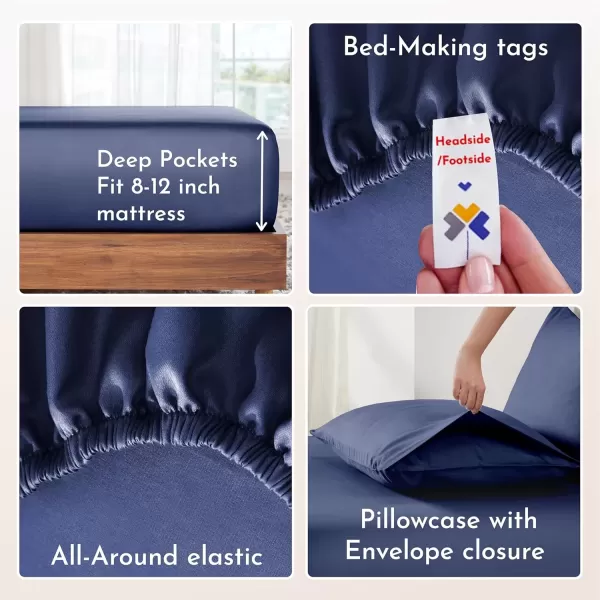 imageCalifornia Design Den Bulk Pack of 6 Full Size Sheet Sets  100 Cotton Sateen Deep Pocket Case Includes 6 Flat Sheets 6 Fitted Sheets and 12 Pillowcases White07  Navy Blue