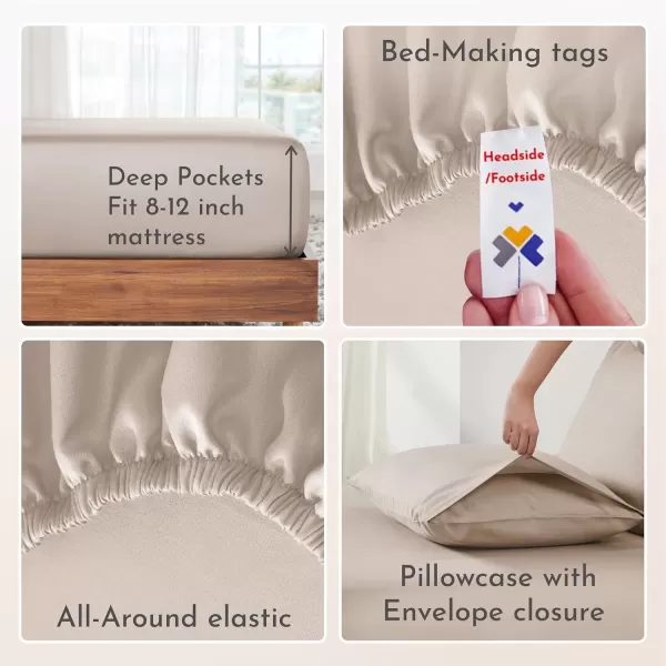 imageCalifornia Design Den Bulk Pack of 6 Full Size Sheet Sets  100 Cotton Sateen Deep Pocket Case Includes 6 Flat Sheets 6 Fitted Sheets and 12 Pillowcases White03  Beige