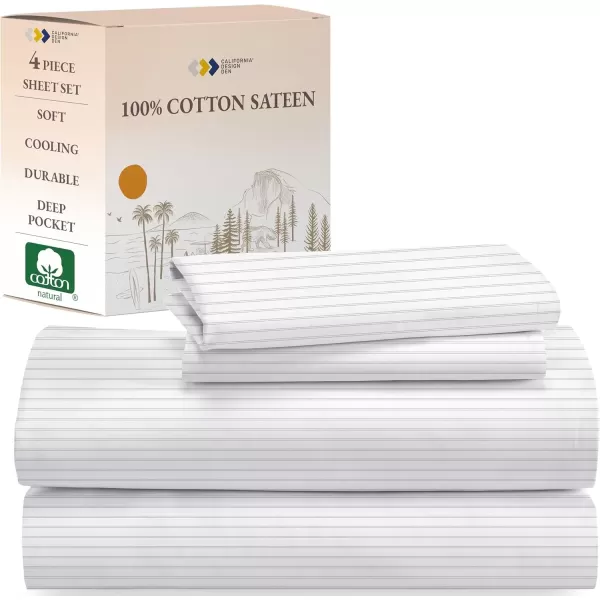 imageCalifornia Design Den Bulk Pack of 6 Full Size Sheet Sets  100 Cotton Sateen Deep Pocket Case Includes 6 Flat Sheets 6 Fitted Sheets and 12 Pillowcases White11  Classic Stripe Print