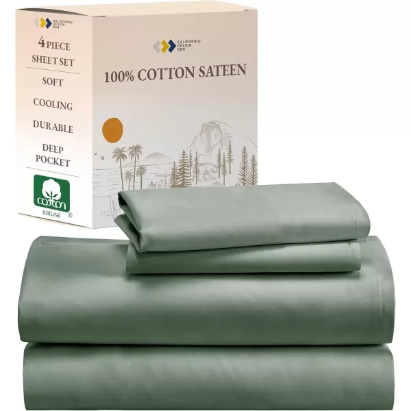 imageCalifornia Design Den Bulk Pack of 6 Full Size Sheet Sets  100 Cotton Sateen Deep Pocket Case Includes 6 Flat Sheets 6 Fitted Sheets and 12 Pillowcases White10  Sage Green