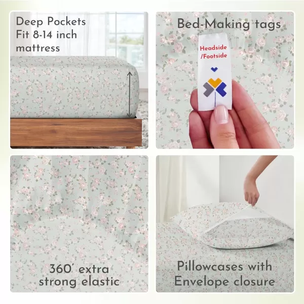 imageCalifornia Design Den Bulk Pack of 6 Full Size Sheet Sets  100 Cotton Sateen Deep Pocket Case Includes 6 Flat Sheets 6 Fitted Sheets and 12 Pillowcases White13  Vintage Rose Print