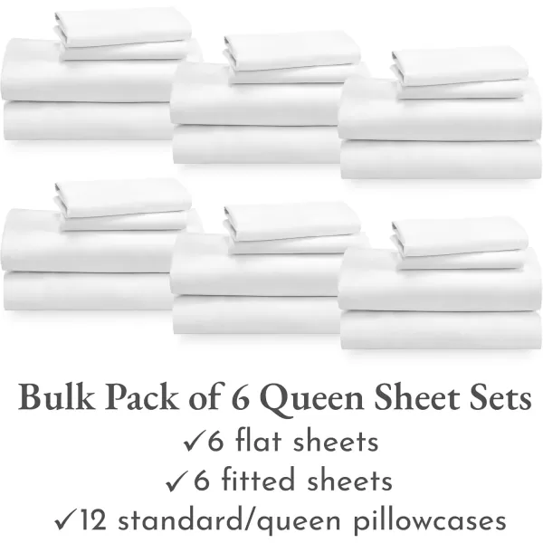 imageCalifornia Design Den Bulk Pack of 6 Full Size Sheet Sets  100 Cotton Sateen Deep Pocket Case Includes 6 Flat Sheets 6 Fitted Sheets and 12 Pillowcases White01  Bright White
