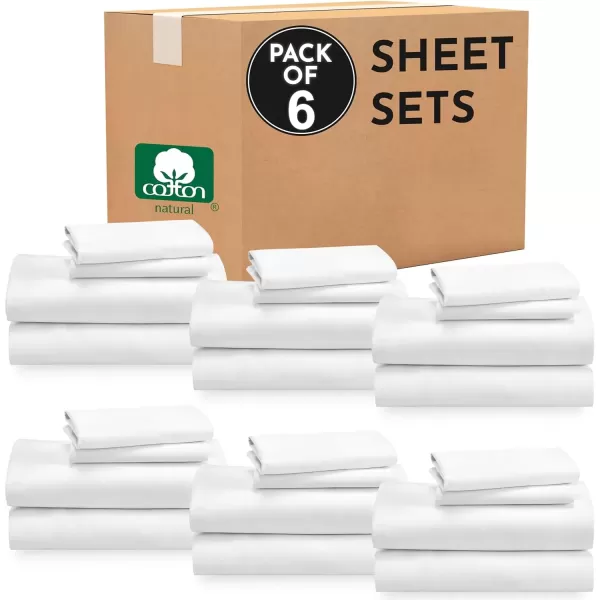 imageCalifornia Design Den Bulk Pack of 6 Full Size Sheet Sets  100 Cotton Sateen Deep Pocket Case Includes 6 Flat Sheets 6 Fitted Sheets and 12 Pillowcases White01  Bright White