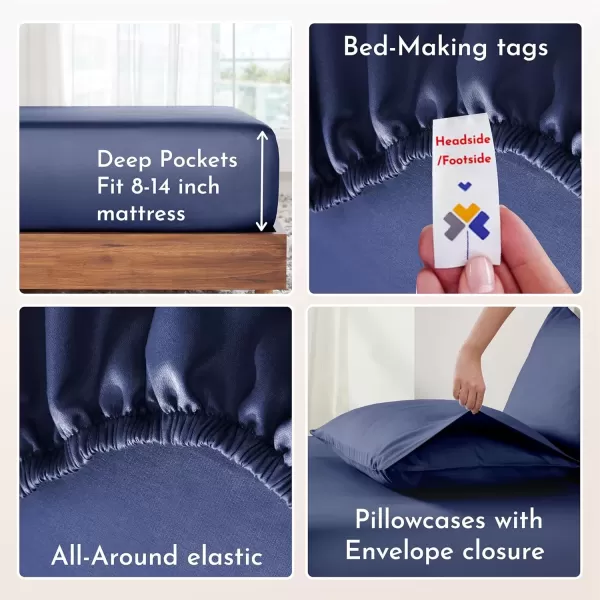 imageCalifornia Design Den Bulk Pack of 6 Full Size Sheet Sets  100 Cotton Sateen Deep Pocket Case Includes 6 Flat Sheets 6 Fitted Sheets and 12 Pillowcases White07  Navy Blue
