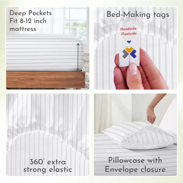 imageCalifornia Design Den Bulk Pack of 6 Full Size Sheet Sets  100 Cotton Sateen Deep Pocket Case Includes 6 Flat Sheets 6 Fitted Sheets and 12 Pillowcases White11  Classic Stripe Print