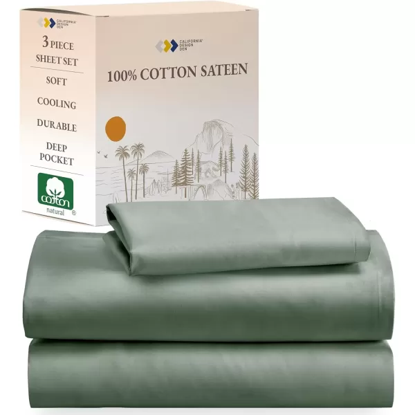 imageCalifornia Design Den Bulk Pack of 6 Full Size Sheet Sets  100 Cotton Sateen Deep Pocket Case Includes 6 Flat Sheets 6 Fitted Sheets and 12 Pillowcases White10  Sage Green
