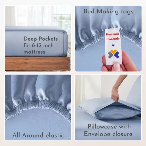 imageCalifornia Design Den Bulk Pack of 6 Full Size Sheet Sets  100 Cotton Sateen Deep Pocket Case Includes 6 Flat Sheets 6 Fitted Sheets and 12 Pillowcases White06  Blue Hydrangea