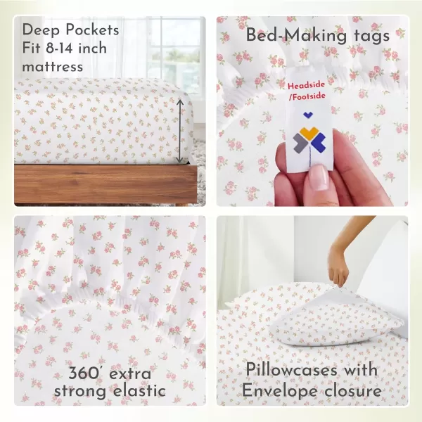 imageCalifornia Design Den Bulk Pack of 6 Full Size Sheet Sets  100 Cotton Sateen Deep Pocket Case Includes 6 Flat Sheets 6 Fitted Sheets and 12 Pillowcases White14  Chic Floral Print
