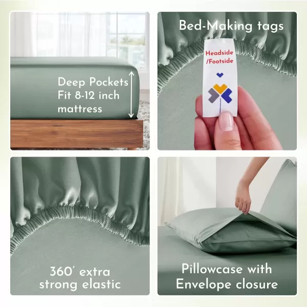 imageCalifornia Design Den Bulk Pack of 6 Full Size Sheet Sets  100 Cotton Sateen Deep Pocket Case Includes 6 Flat Sheets 6 Fitted Sheets and 12 Pillowcases White10  Sage Green