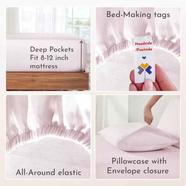 imageCalifornia Design Den Bulk Pack of 6 Full Size Sheet Sets  100 Cotton Sateen Deep Pocket Case Includes 6 Flat Sheets 6 Fitted Sheets and 12 Pillowcases White08  Pink