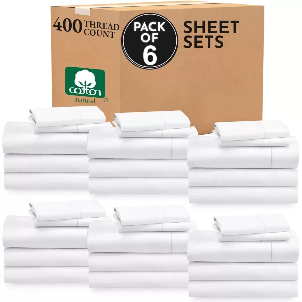 imageCalifornia Design Den Bulk Pack of 6 Full Size Sheet Sets  400 Thread Count 100 Cotton Sateen Deep Pocket Case Includes 6 Flat Sheets 6 Fitted Sheets ampamp 12 Pillowcases WhiteBright White