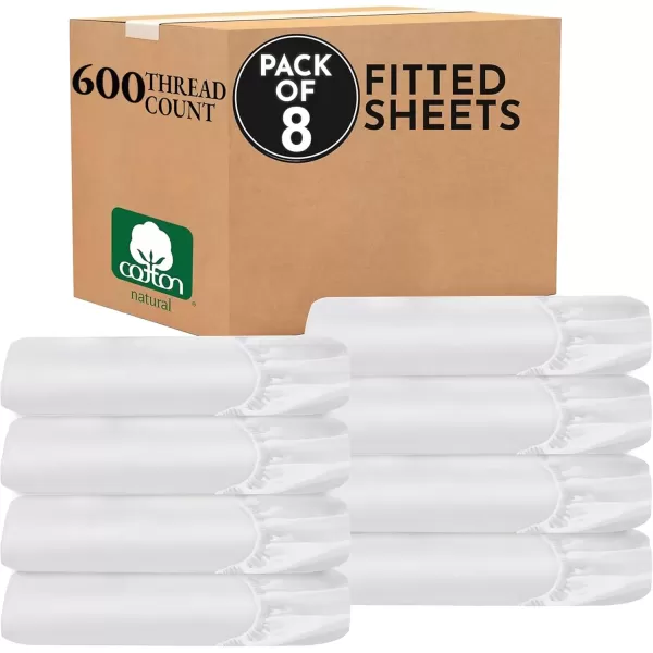 imageCalifornia Design Den Bulk Pack of 8 King Size Fitted Sheets Only  600 Thread Count 100 Cotton Sateen White01  Bright White