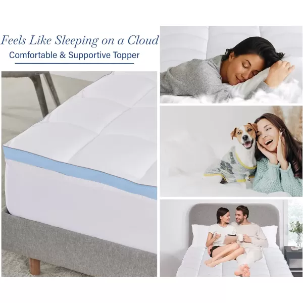 imageCalifornia Design Den Queen Mattress Topper Thick Cooling Pillow Top Mattress Topper Queen for Restful Sleep 900 GSM Fill Breathable ampamp Gentle on SkinCalifornia King