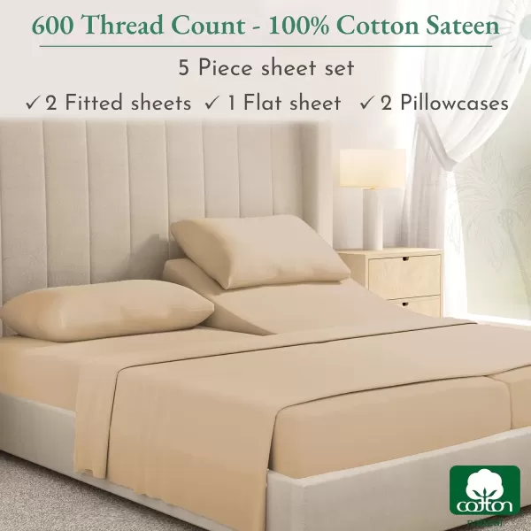 imageCalifornia Design Den Split King Sheet Set  100 Cotton 600 Thread Count Breathable Luxury King Size Sheets for Adjustable Bed Luxury Soft HotelQuality Sheets with Sateen Weave  Pastel Blue03  Tanbeige
